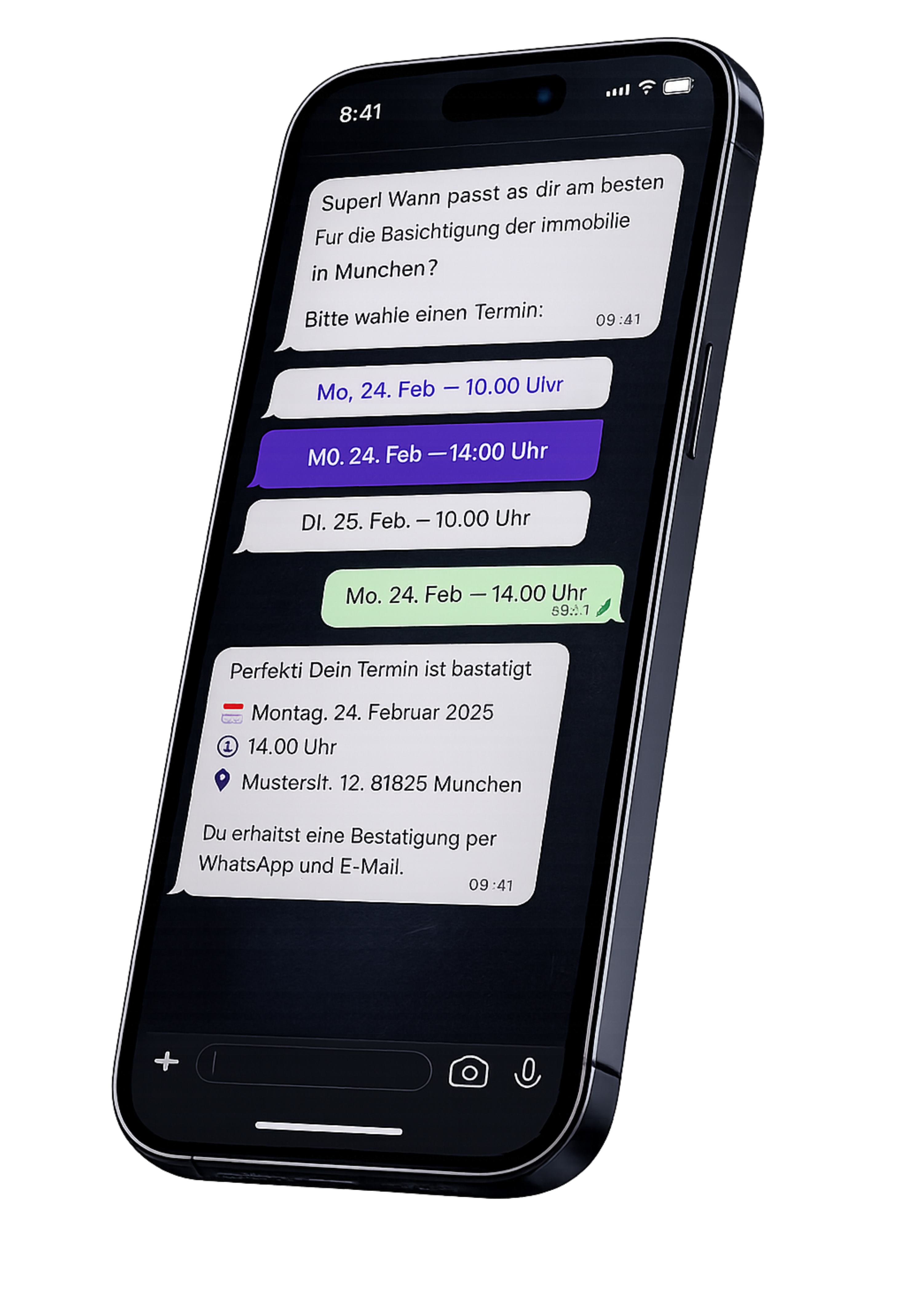 Inreeltime WhatsApp- und Termin-Mockup für Immobilienmakler