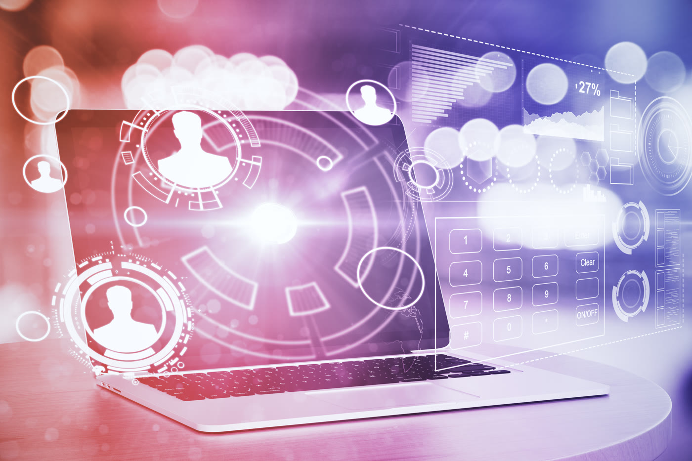 Laptop mit digitalem Muster – Automation und Kommunikation